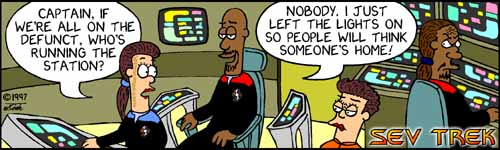 Sev Trek - cartoon spoofs
      of Star Trek. Copyright 1997 by John Cook.