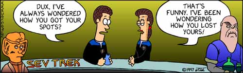 Sev Trek - cartoon spoofs
      of Star Trek. Copyright 1997 by John Cook.