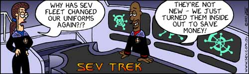 Sev Trek - cartoon spoofs
      of Star Trek. Copyright 1997 by John Cook.