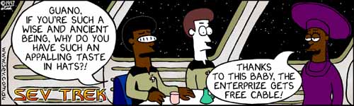 Sev Trek - cartoon spoofs
      of Star Trek. Copyright 1997 by John Cook.