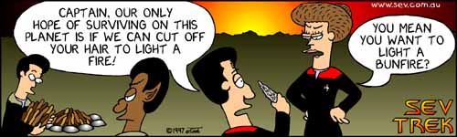 Sev Trek - cartoon spoofs
      of Star Trek. Copyright 1997 by John Cook.