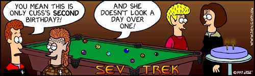 Sev Trek - cartoon spoofs
      of Star Trek. Copyright 1997 by John Cook.